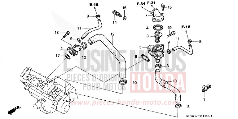 THERMOSTAT von CBR600F Special Edition ACCURATE SILVER METALLIC (NH146B) von 2002